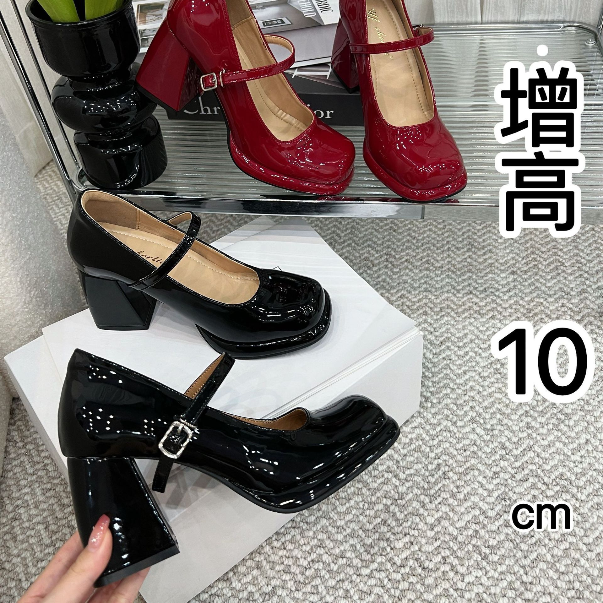 Inner Height Women's Shoes Evening Breeze Mary Jane High Heels Women's 2025 Spring New Jk Chunky Heel Small Leather Shoes Waterproof Platform Single-layer Shoes