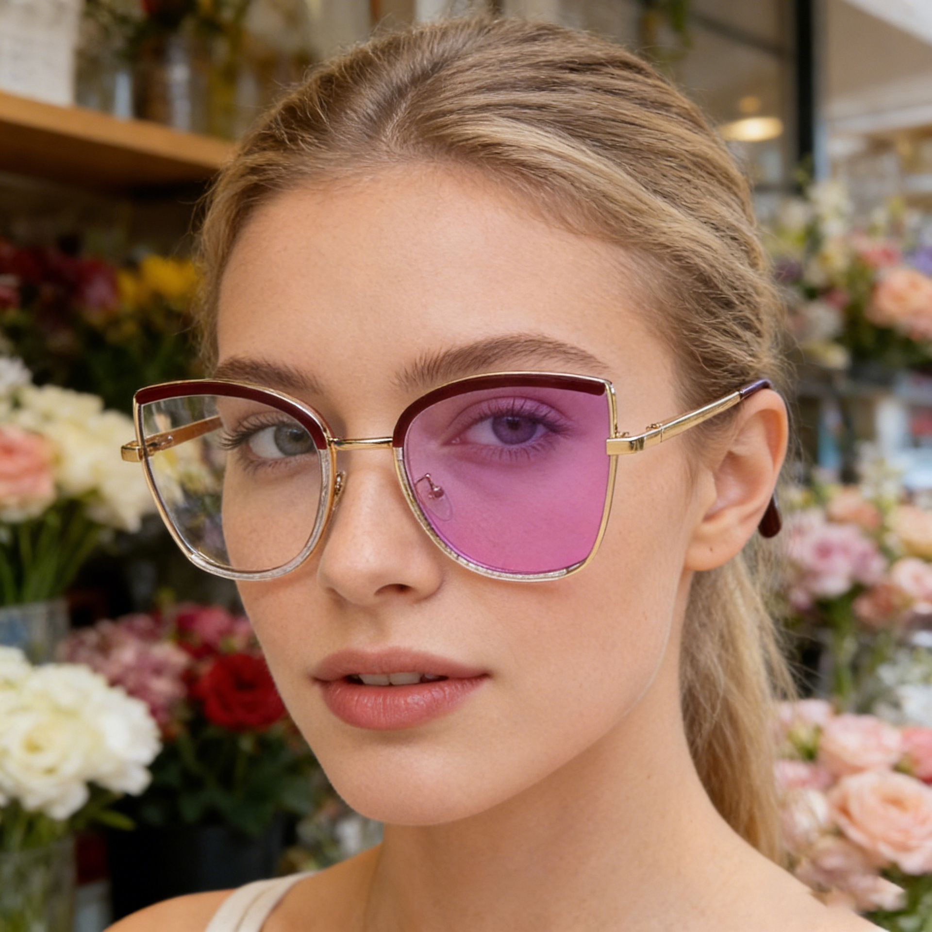 2025 New European and American Cat-Eye Optical Frames for Women, Color-Changing Anti-Blue Light Glasses Frames for Women, High-End Myopia Flat Glasses