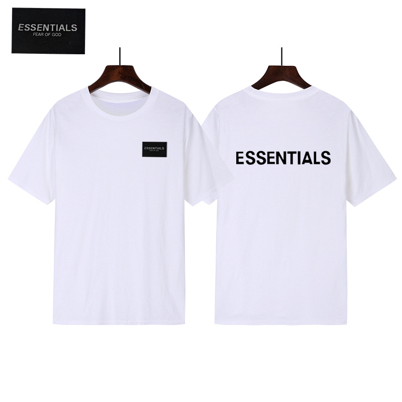 Fear of God Essentials Trendy Brand Pure Cotton T-Shirt for Men and Women, Short-Sleeved with Logo Lettering on the Chest, Heat Transfer Printing