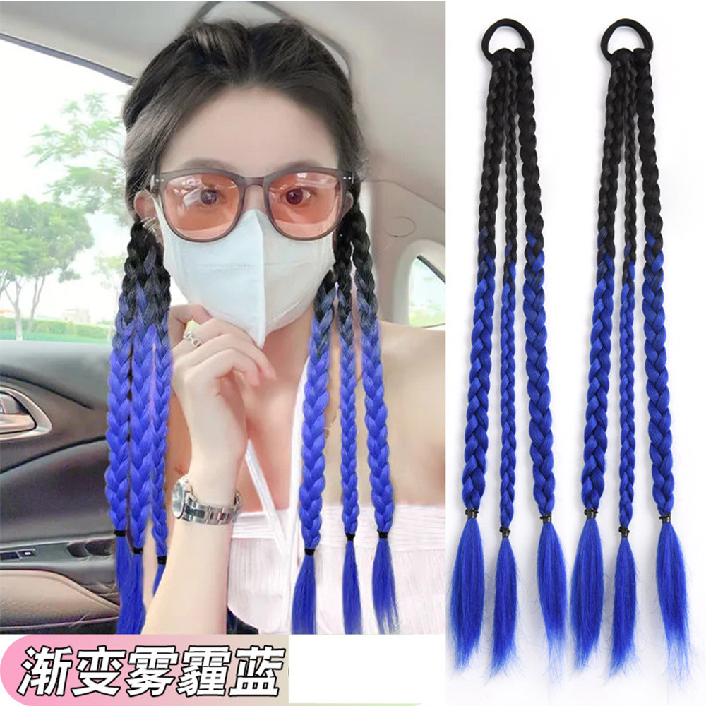 in stock Wig Women's Boxing Braid Wig Colorful Gradient Fashion Wig Braid Sweet Cool Twist Dirty Ponytail Women