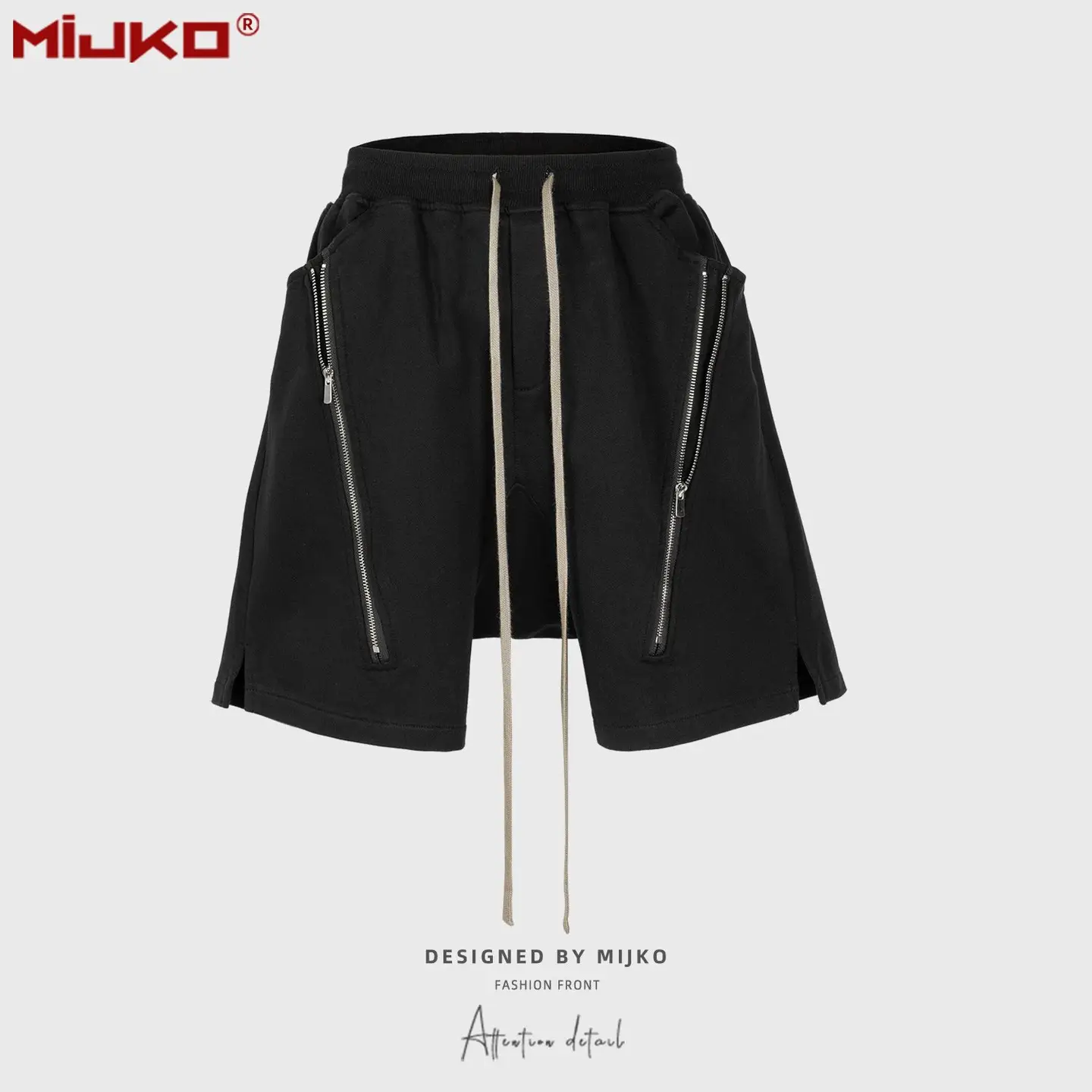 MIJKO women's men's spring/summer hip-hop casual pants, high street double zipper splicing split loop shorts