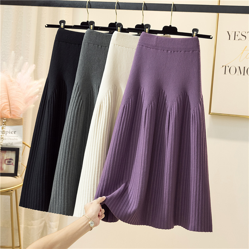 Knitted Skirt Women's 2025 Mid-Length Autumn and Winter Clothing A-Line Versatile New Season Pleated Skirt Slimming Look and Covering the Crotch