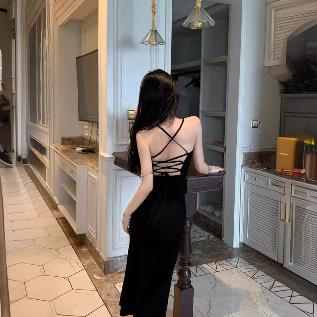 2024 sling sheath dress Hot Girl women's summer new sexy tight backless split dress for women