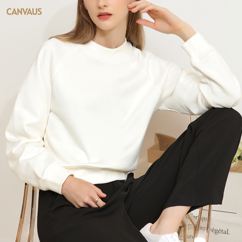 Canvaus New Women's Sweatshirt Korean Style Long-Sleeved Cotton Loose Solid Color Pullover Top Jacket Wholesale