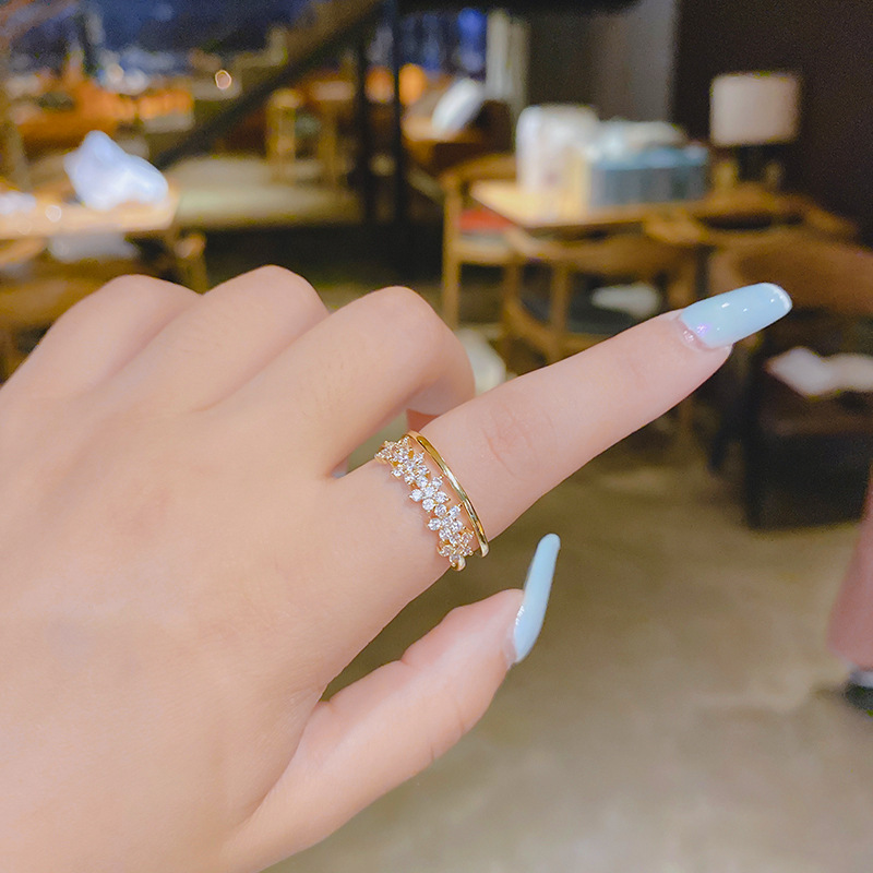 Copper Inlaid Zircon Ins Opening Adjustable Exquisite Ring Women's Fashion Stylish Cold Style Finger Index Finger Tail Ring Pearl