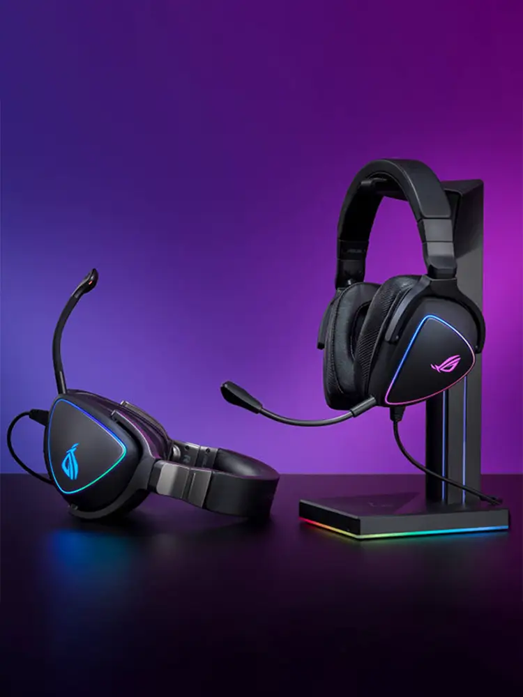 Rog Prismatic Lens Wearable E-Sports Wired Headset 7.1 Channel Noise Reduction Gaming Headset Asus Rgb Light Effect Wire Control Chicken Fearless Contract Prism 2 E-Sports Cs Major Headset Republic of Gamers