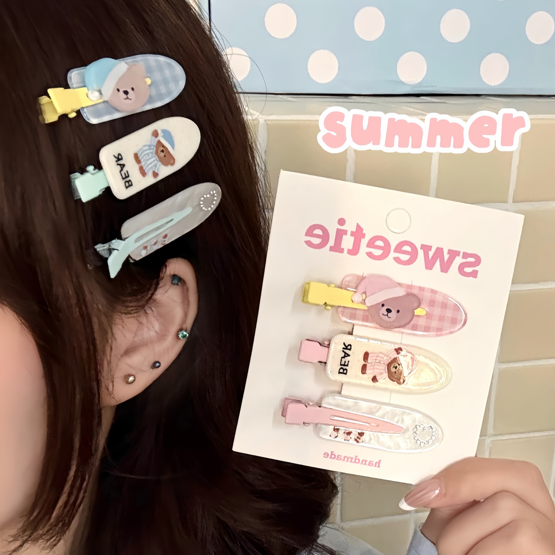 Pajama Bear Hair Clip Set Cute Sweet Girly Cartoon Bangs Clip Stylish Versatile Bangs Clip Seamless Clip