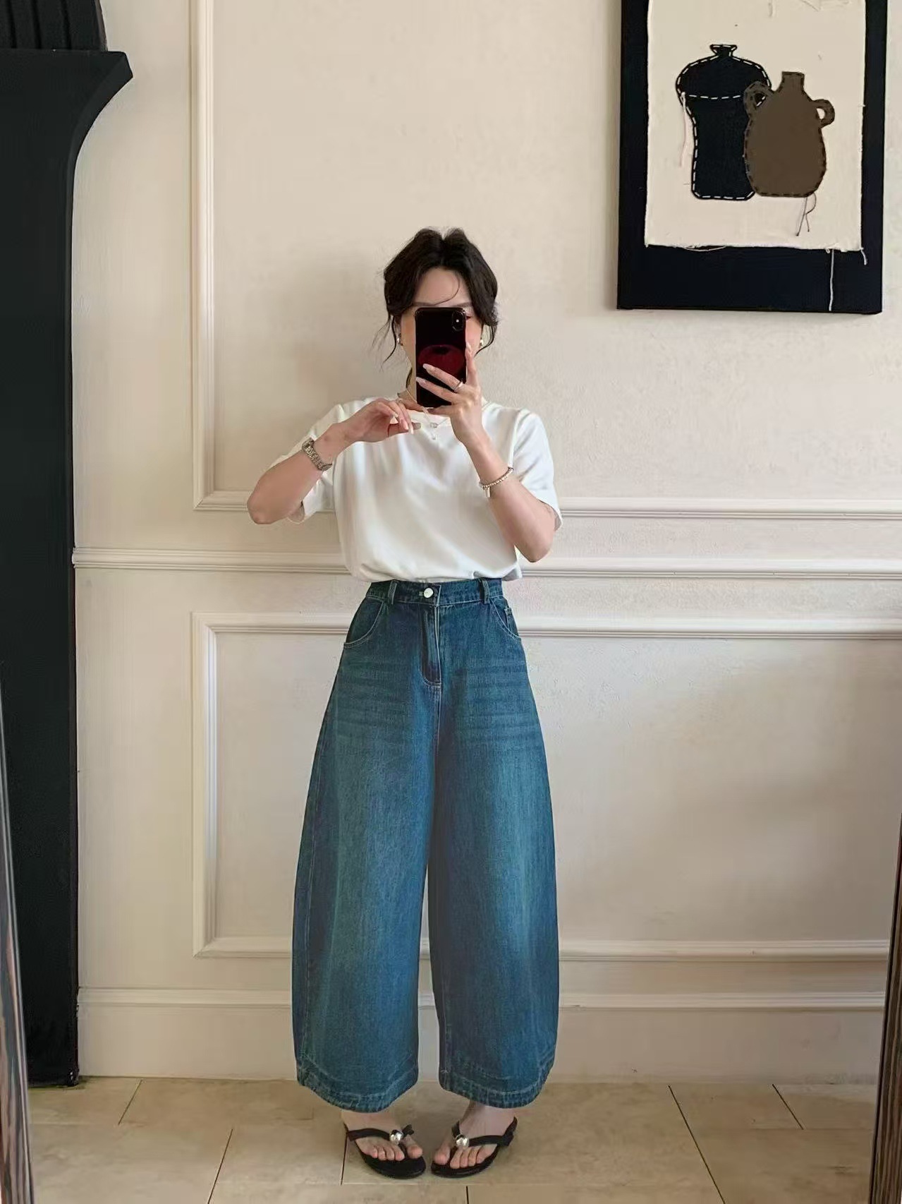 2026 Spring New Wide-Leg Jeans, New Style Cropped Loose Casual Korean Style College-Style Pants