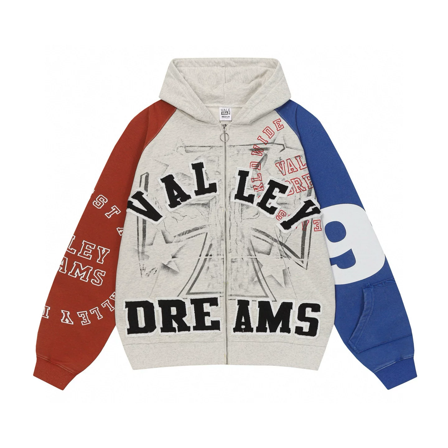 American high street VALLEY DREAMS splicing contrasting thin hoodie men's and women's new zipper hooded jacket
