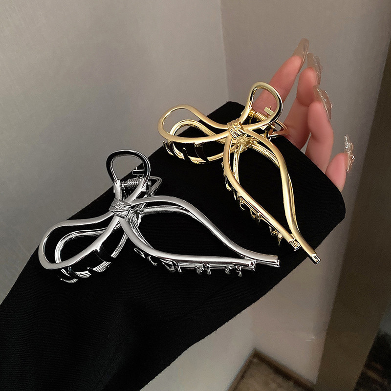 Korean Style Metal Bow Hairpin Grabber Large Clip Back of the Head Shark Clip High-End 2025 New Style