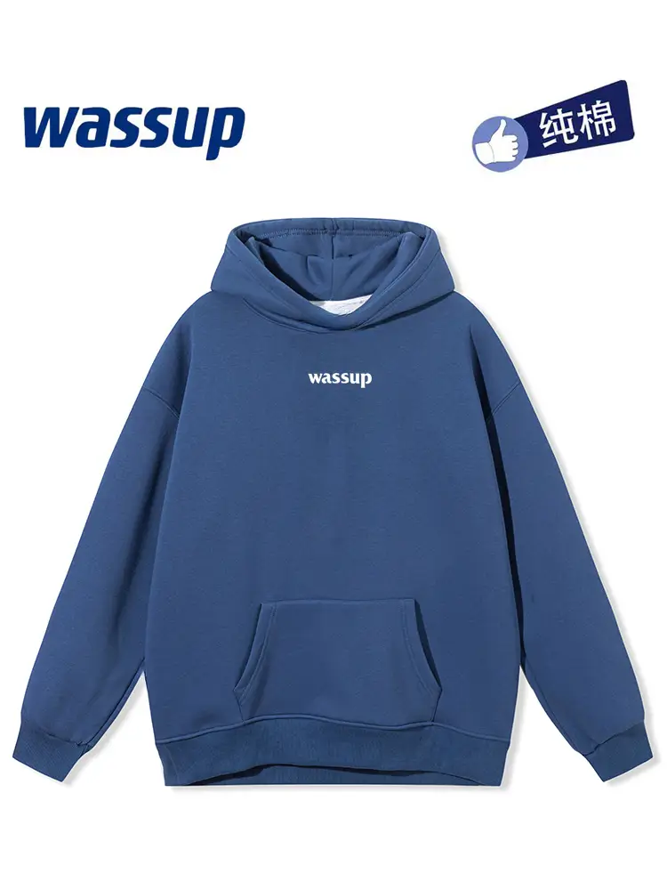 Wassup Official Website Flagship Store Authentic Men's and Women's Hooded Sweatshirt pure cotton Fall and winter Fleece-lined Loose Couple Chinese Fad Tops