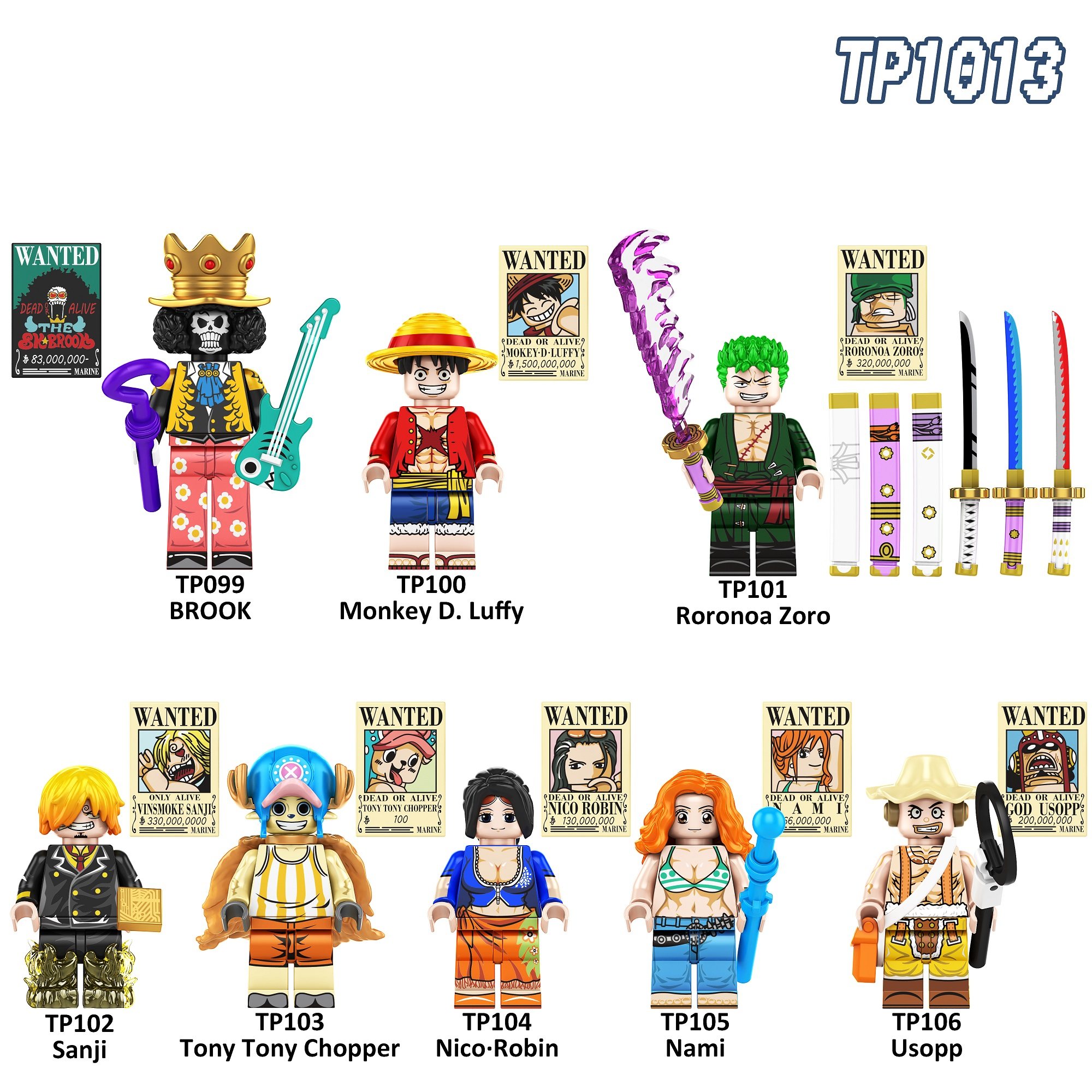 Tp1013 One Piece Luffy Zoro Usopp Chopper Robin Nami Building Block Figures Children's Toys 1020 QC-foto van TAOBAO op Qualit.ly