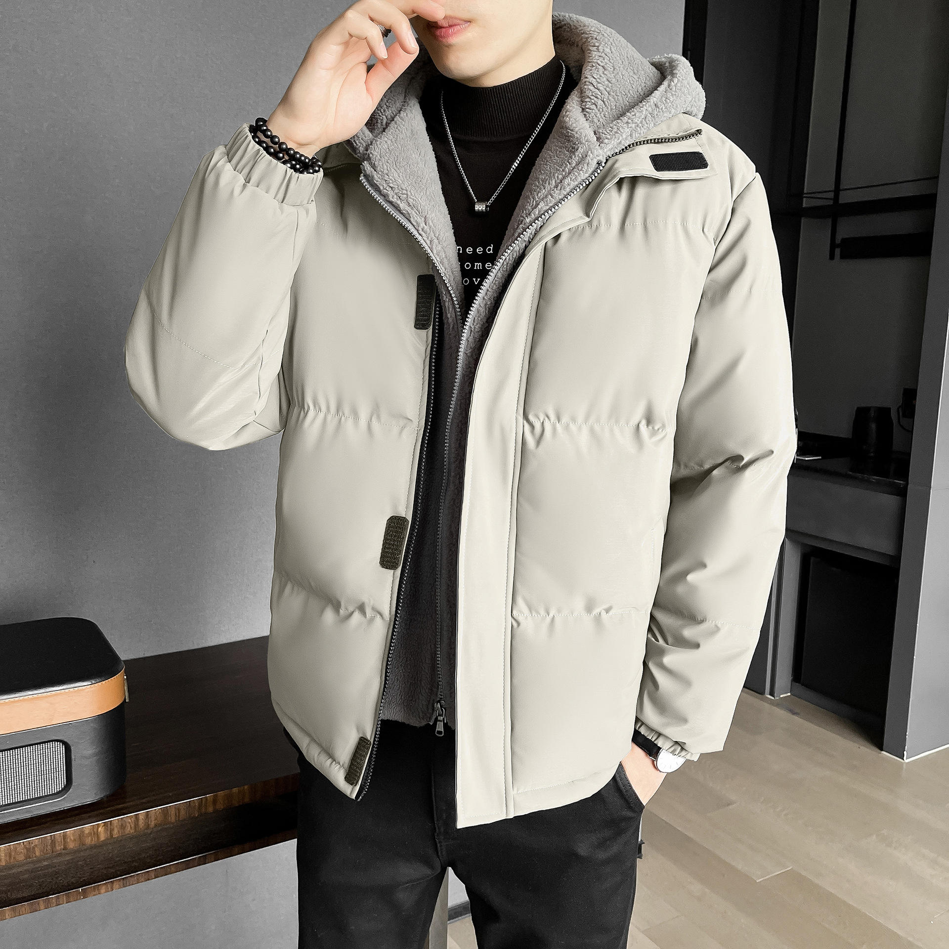 Cotton Outwear Men's Spot Plus Size Plus Size 2024 Winter New Fake Two-Piece Hooded Bread Outwear Polar Fleece Jacket