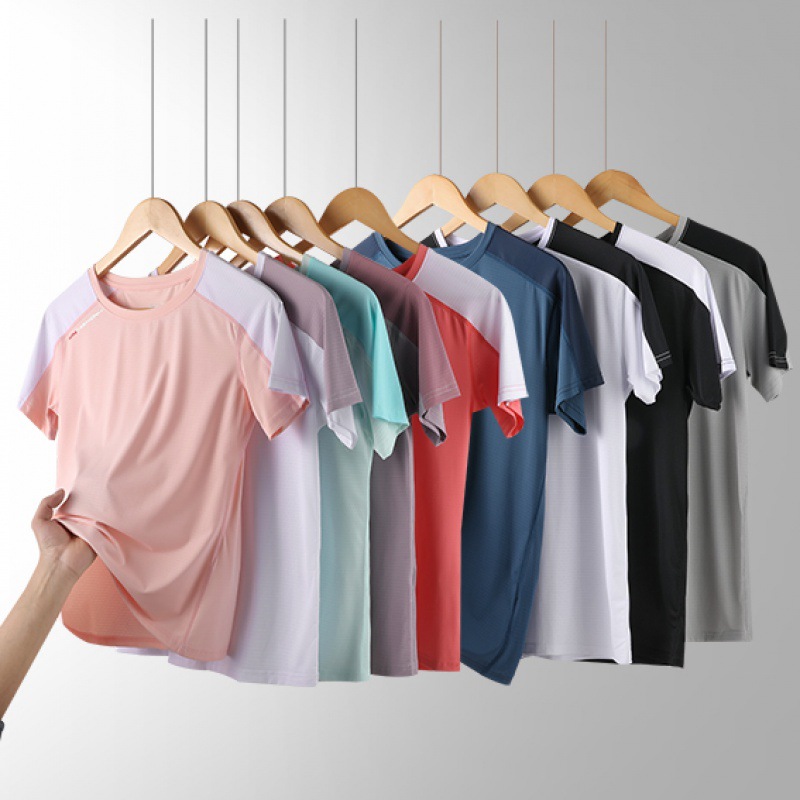Couple's Ice Silk Short-sleeved T-shirt Summer Sports Breathable Printed Short-sleeved T-shirt Men's and Women's Round Neck Quick-drying T-shirt