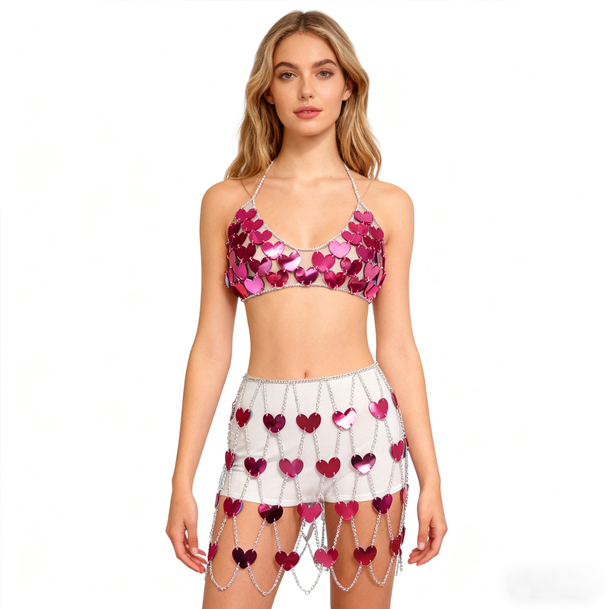 Accessories Hollow Heart Alloy Skirt Set Necklace Set Body Chain Chest Chain Geometric Shape Chest Ornament Brooch European and American Style