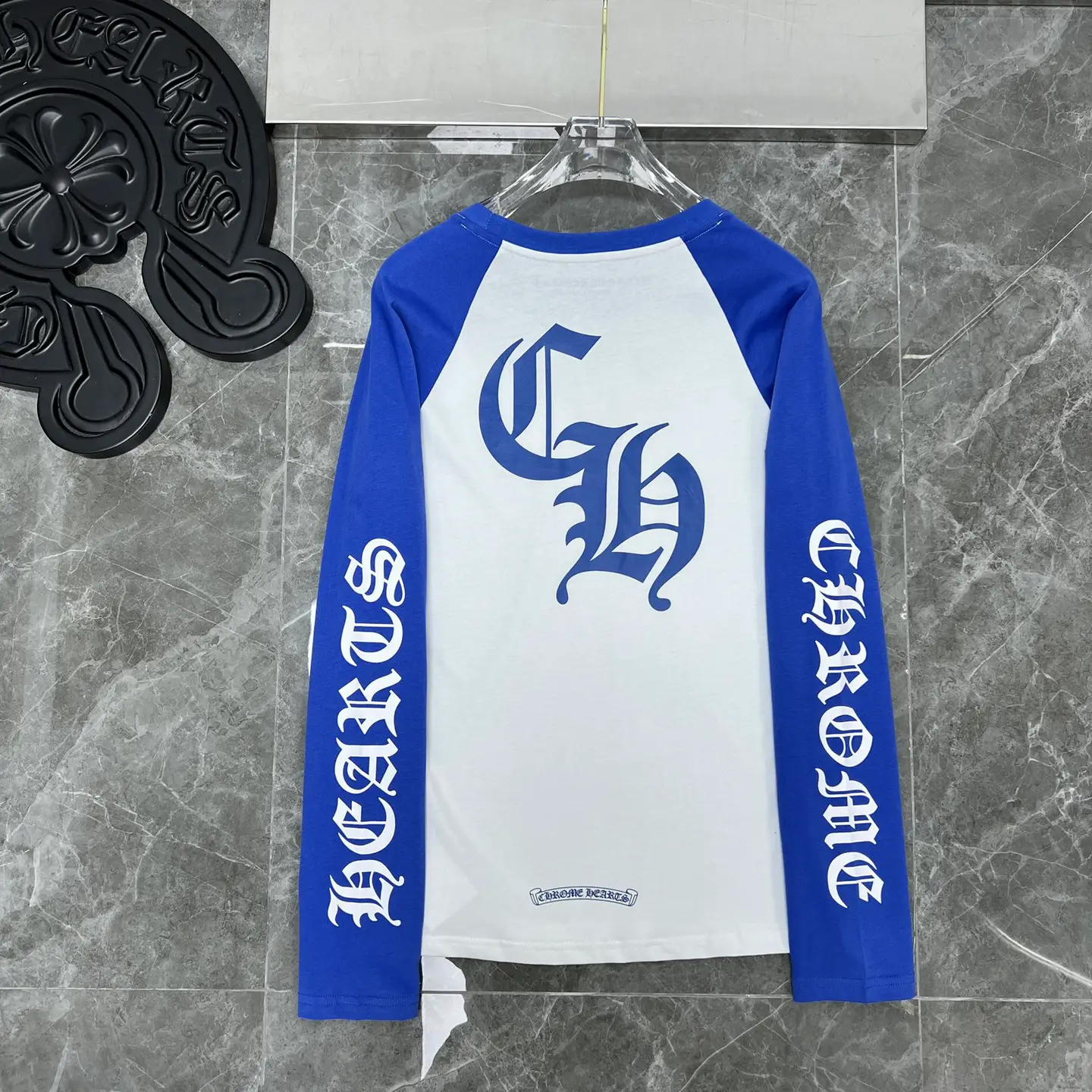 2024Chrome Hearts Horseshoe Print Color-Blocked Raglan Color-Blocked Long-Sleeved T-Shirt Breathable and Quick-Drying for Men and Women