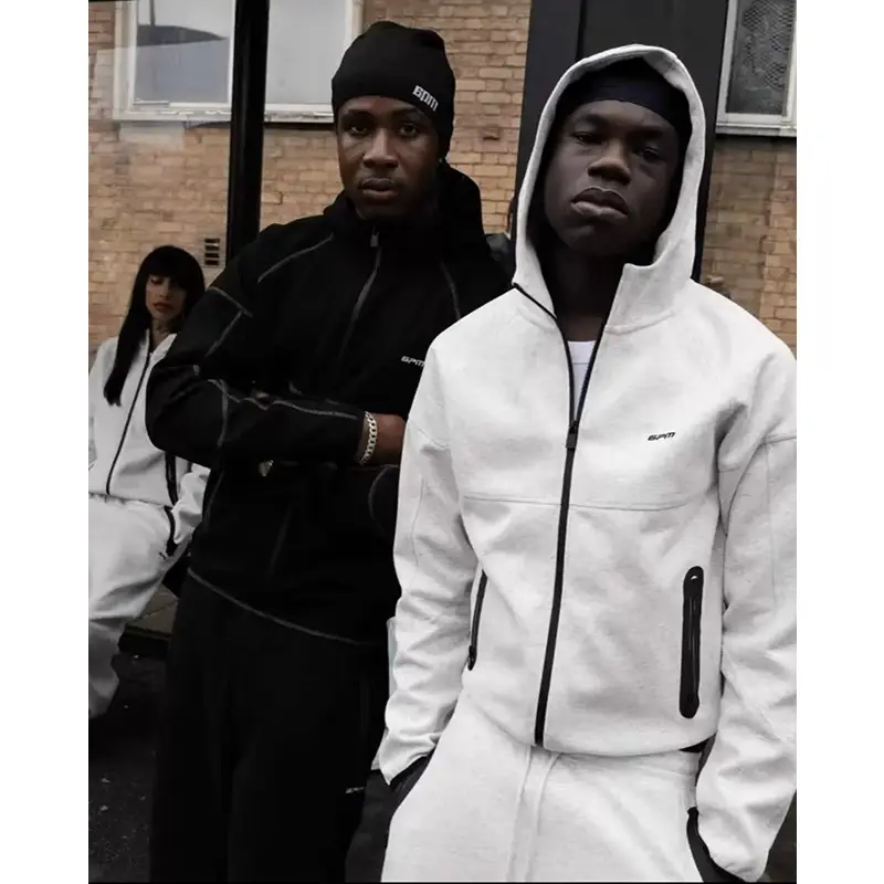 6Pm Zipper Cardigan Loose Hooded Sweatshirt Men's Drill hip hop Elastic Waist Jogger Athleisure Sweatpants Suit