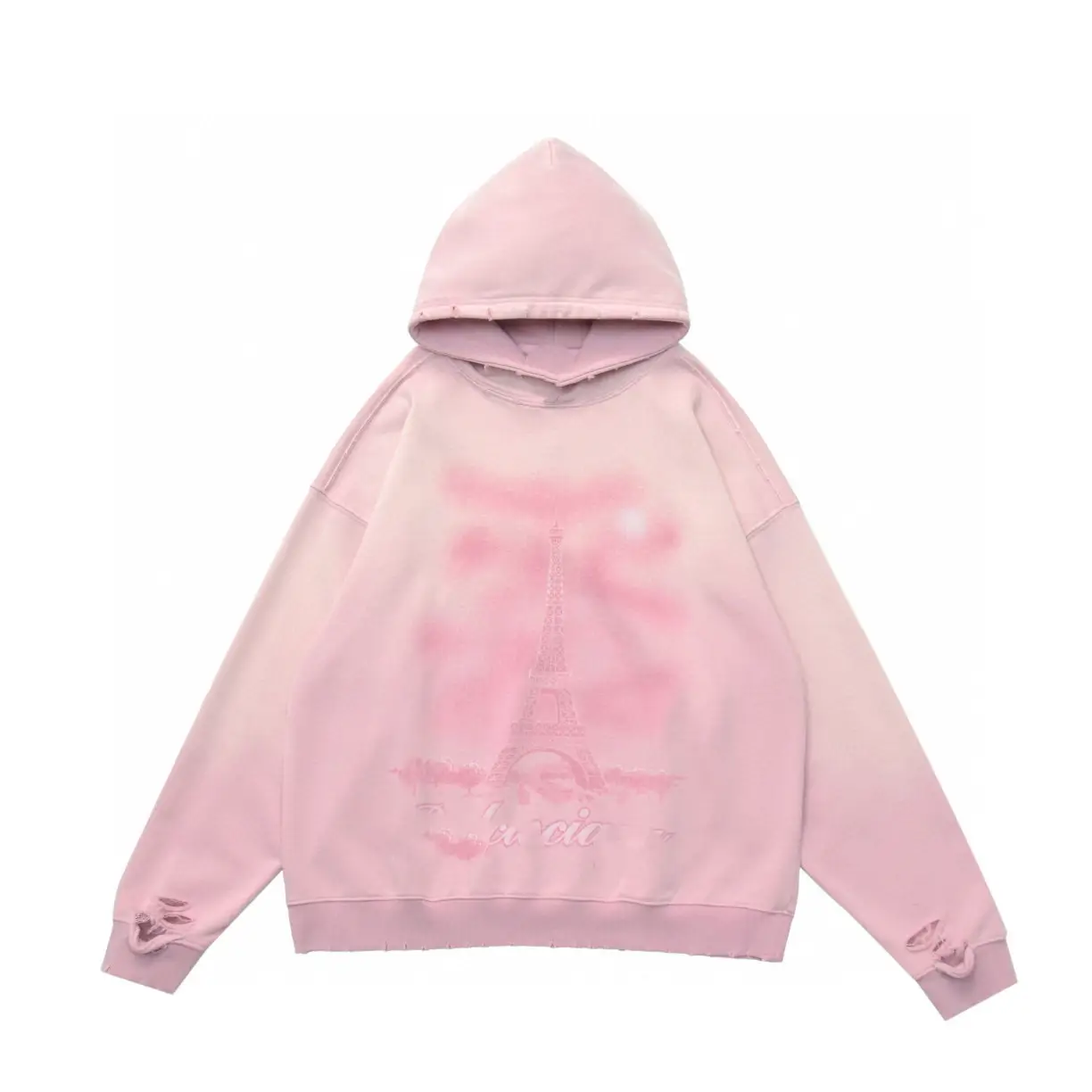 Gao Ding Men and Women's Standard New Old Eiffel Tower Destruction Heavy Industry Hooded Sweater Hoodie Tall Weight