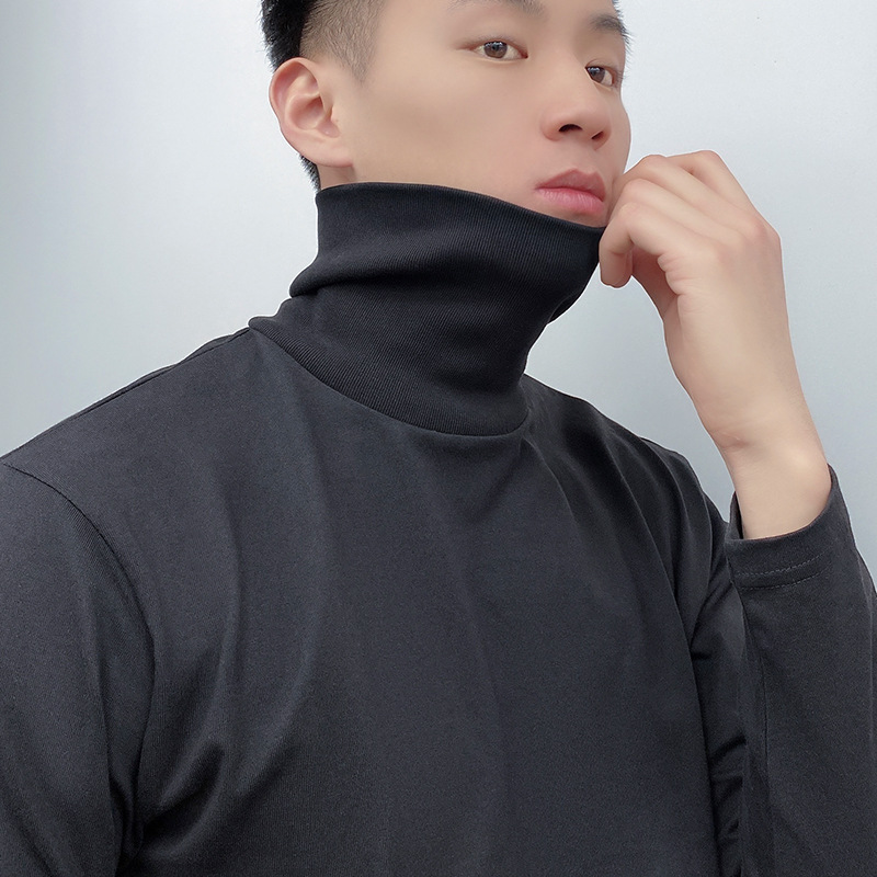 230g Fall/Winter Men's High Collar Cotton Long Sleeve T-Shirt White Inner Lap Collar Men's plus size T-Shirt Base Shirt Top
