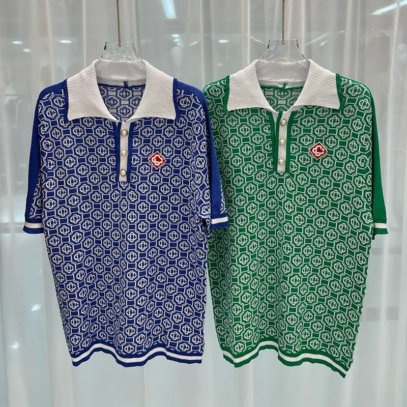 2024 Summer New European and American Trendy Cross-Border Export Fashion Popular Men's Short-Sleeved Polo Pearl Button Knitwear