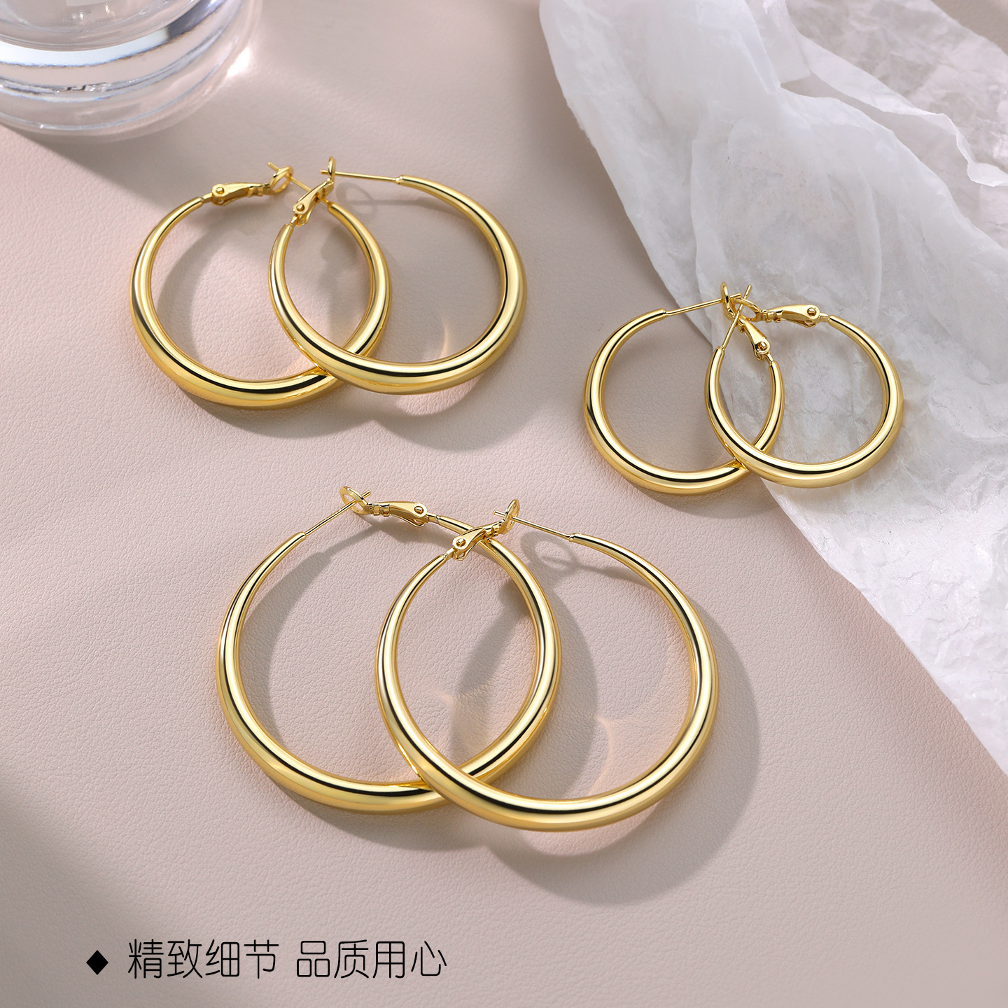 S999 Pure Silver Gold-Colored Large Circle Earrings Winter High-End Style Personality Plain Hoop Exaggerated Trendy Earrings Tiktok Dropshipping