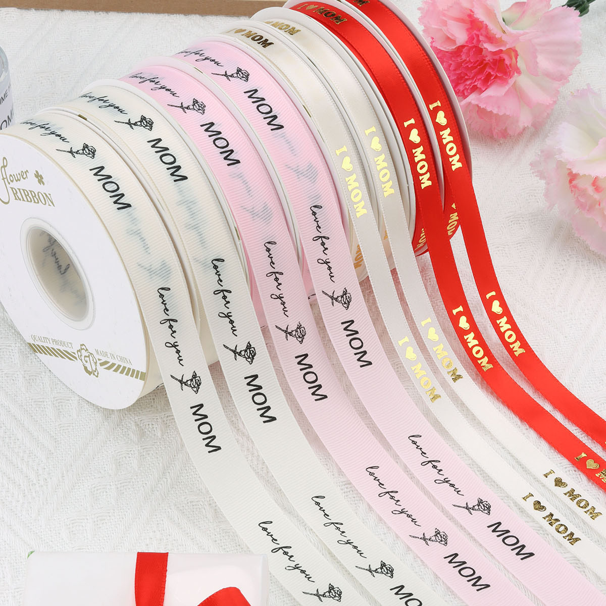 520 Mother's Day Ribbon Love Mom Flower Bouquet Decoration Ribbon Baking Cake Gift Gift Ribbon Bow