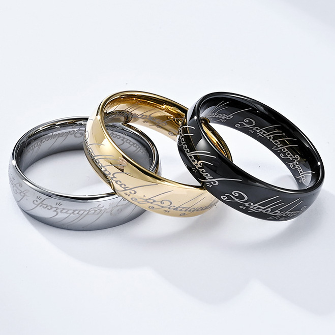European and American Film Classic Tungsten Steel Lord of the Rings Tungsten Gold Ring Scratch-Resistant and Non-Fading Dongguan Handcrafted Jewelry