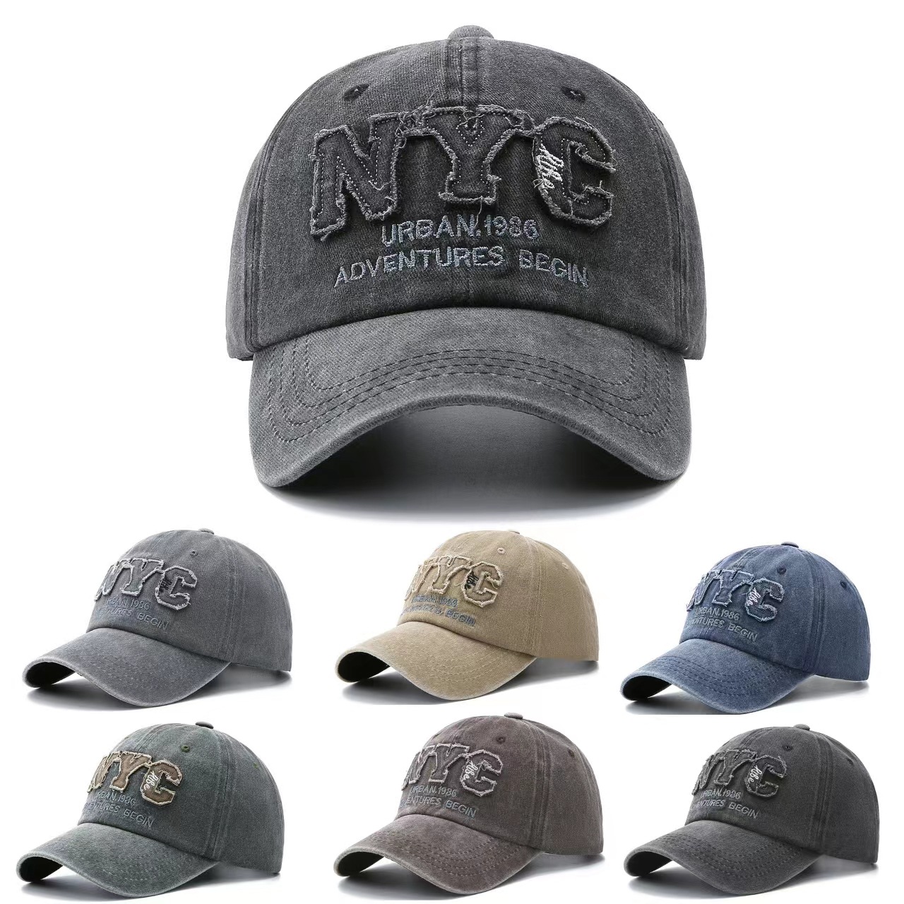 Spring and summer 2023 washed denim NYC patch embroidered baseball cap men's and women's vintage all-match soft top cap