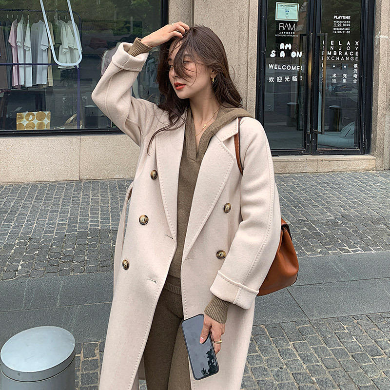 M Family Double-sided Cashmere Coat Women's Mid-length 2021 Autumn and Winter New Thickened Korean Style Elegant Wool Coat Camel Color