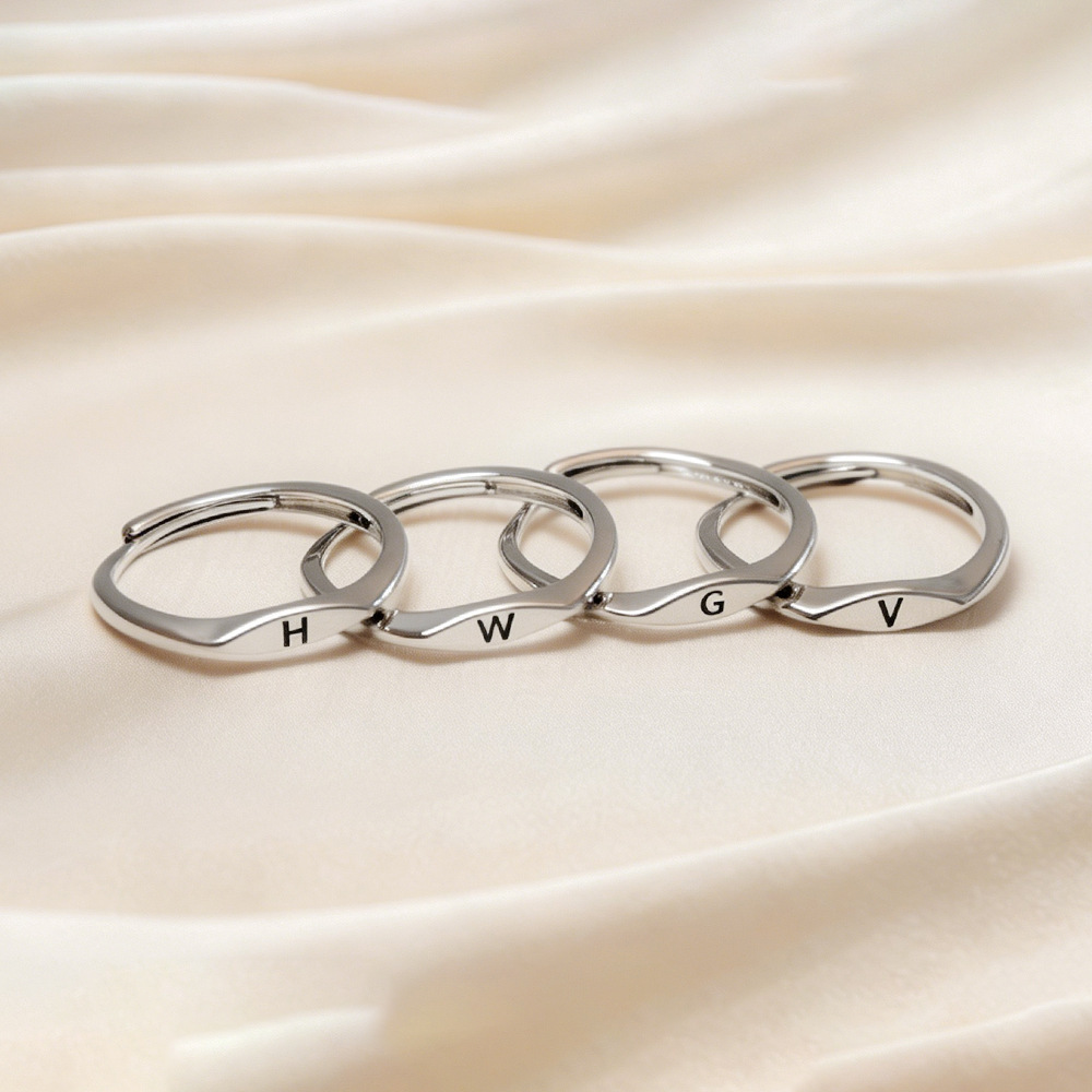 26 Letter Rings for Women, Trendyy Gold Plain Rings, Fashionable and Simple K-Style of Your Name Open Ring for Women