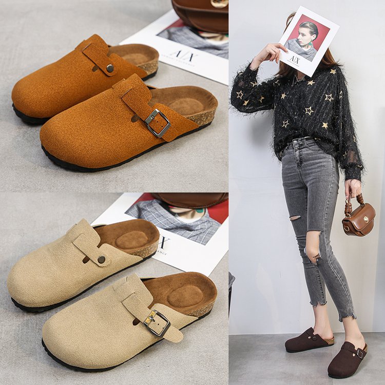European and American Foreign Trade New Flat-bottomed Lazy Baotou Slippers Women's Outer Wear Frosted Personalized Big-head Half-support Mueller Shoes wish