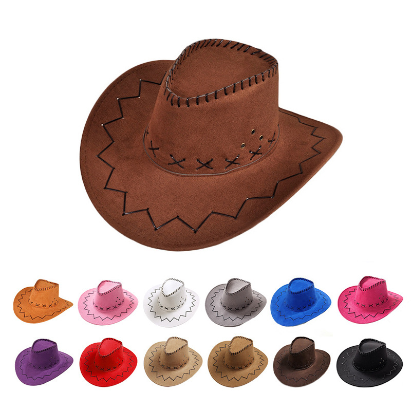 Western Denim Knight hat men's and women's vintage suede with windproof rope big brim sun protection sun hat Scenic Spot travel hat