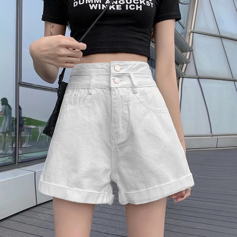 Factory High-Quality Denim Shorts for Women, Rolled-Up High-Waisted Loose Slimming Hot Girl Wide-Leg Hot Pants Casual Women's