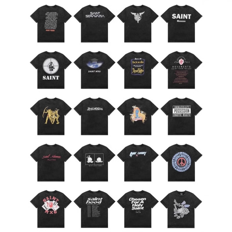American Retro Saint Michael Short-Sleeved Men's Couple T-Shirt Summer Fog High Street T-Shirt Women's Top