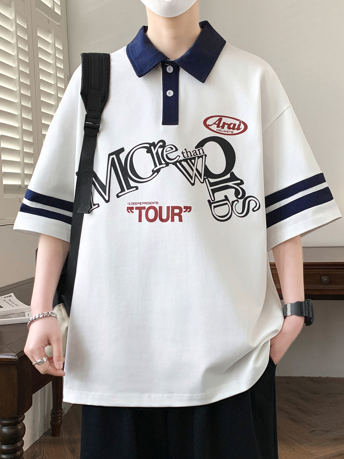 2026 Youth Loose-Fitting Stylish Polo Shirt Short-Sleeve Top for Middle and High School Students Boys Slightly Wide Half-Sleeve Summer Wear