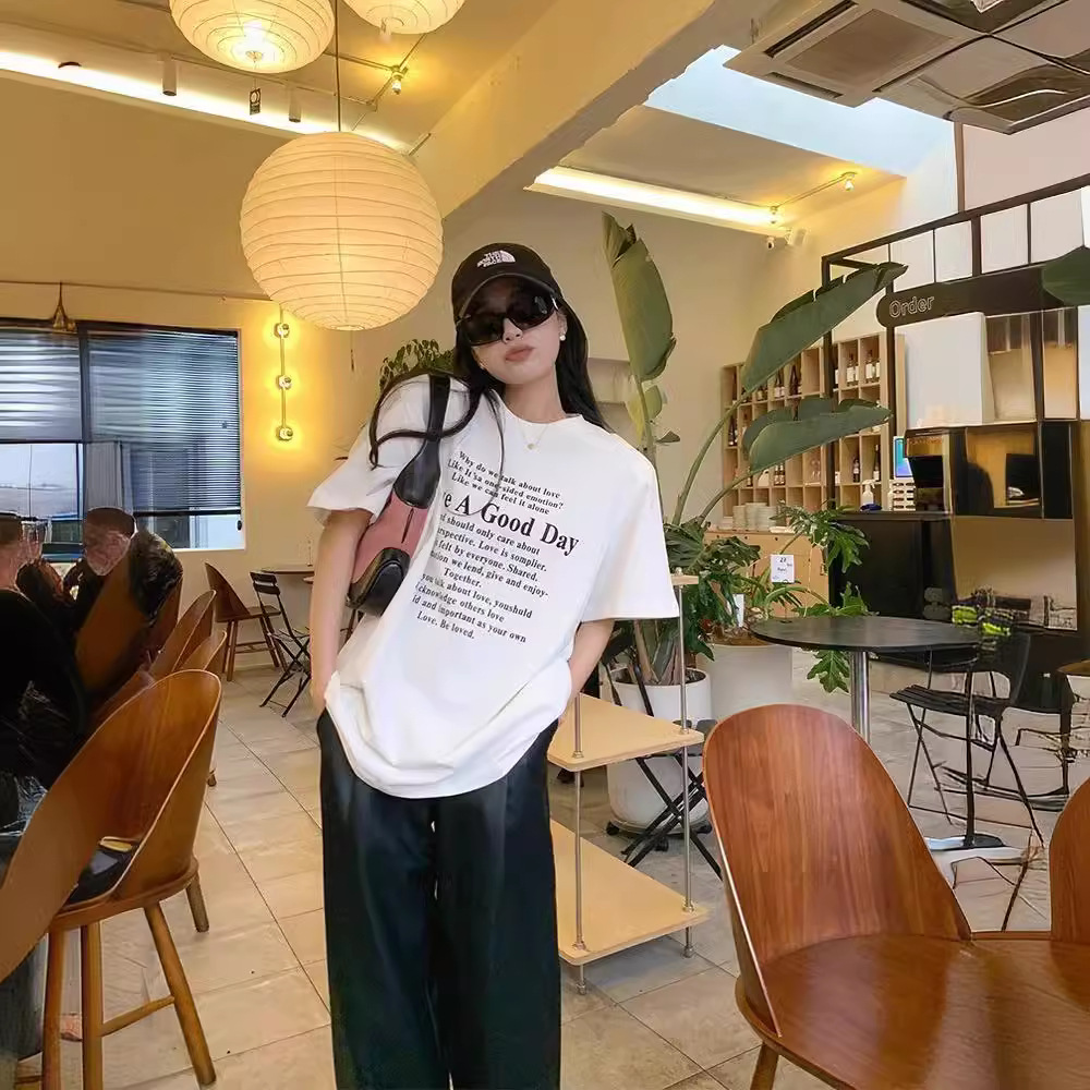 Pure Cotton Collar Cartoon Print Short-Sleeved T-Shirt for Women 2026 Summer New Style Loose Mid-Length Fashionable Versatile Casual Shirt
