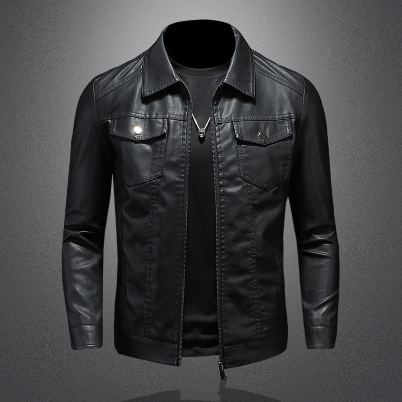 [Plus velvet // thin] Foreign trade new men's leather jacket men's cross-border autumn and winter motorcycle casual coat men's clothing