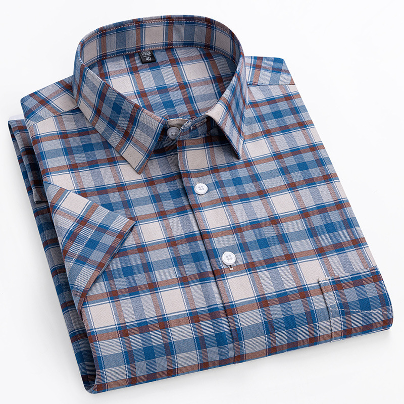 Super plus size Summer Youth Men's Cotton Short-sleeved Shirt Cotton Oxford Spinning Plaid Shirt Daily Casual Single Clothes