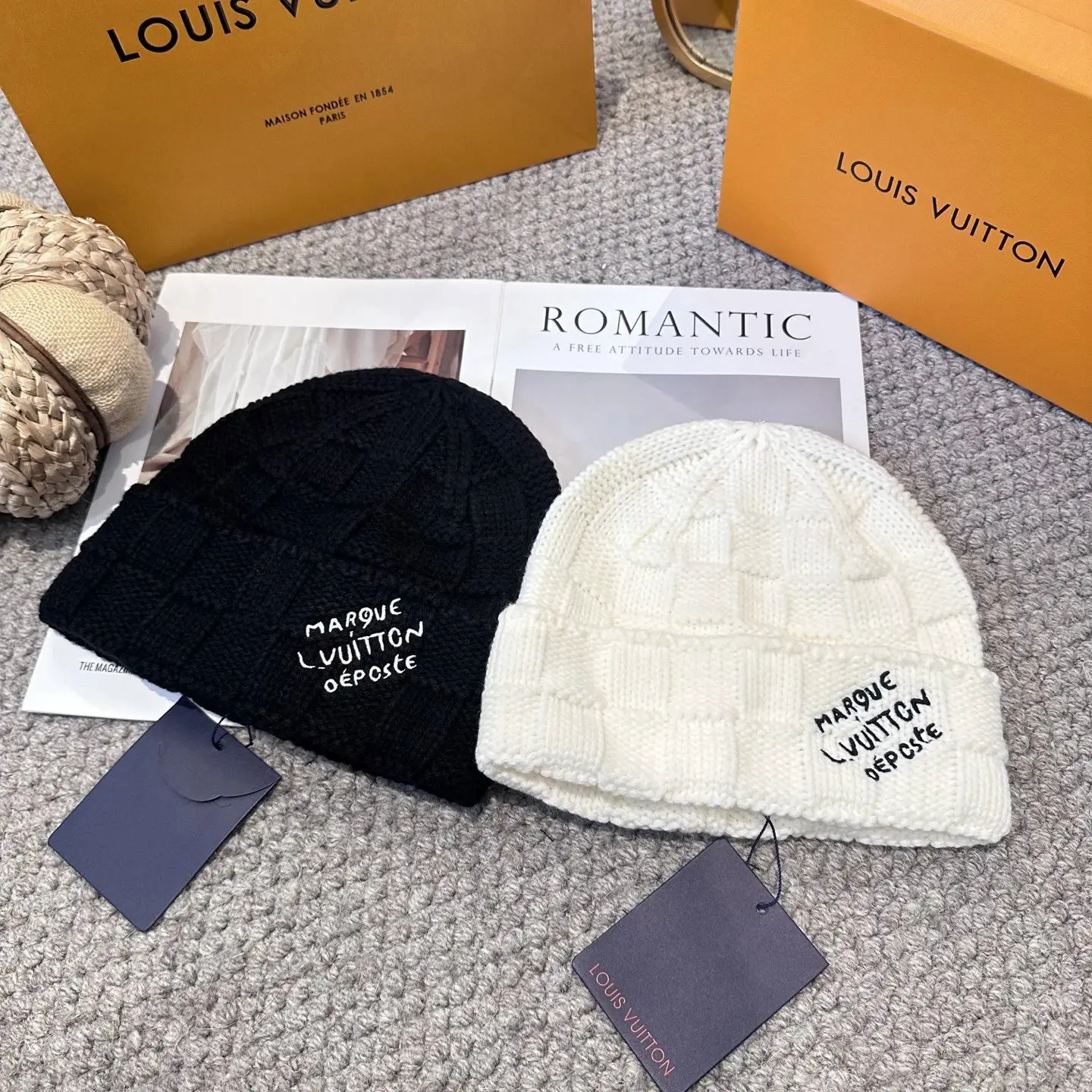 Louis Vuitton Black and White Knit Beanies