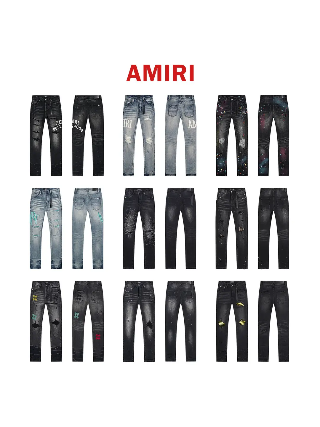 Foreign Trade Cross-Border European and American Trendy Brand Street Hiphop Amiri Fashion Slim Fit Ripped Distressed Jeans