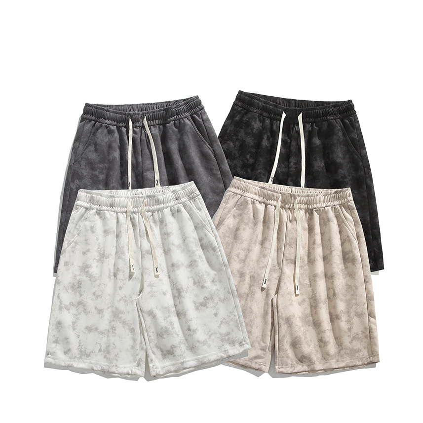 2026 New Men's Suede Tie-Dye Distressed Fabric Trendy Casual Shorts Five-Point Pants Men's Casual Pants