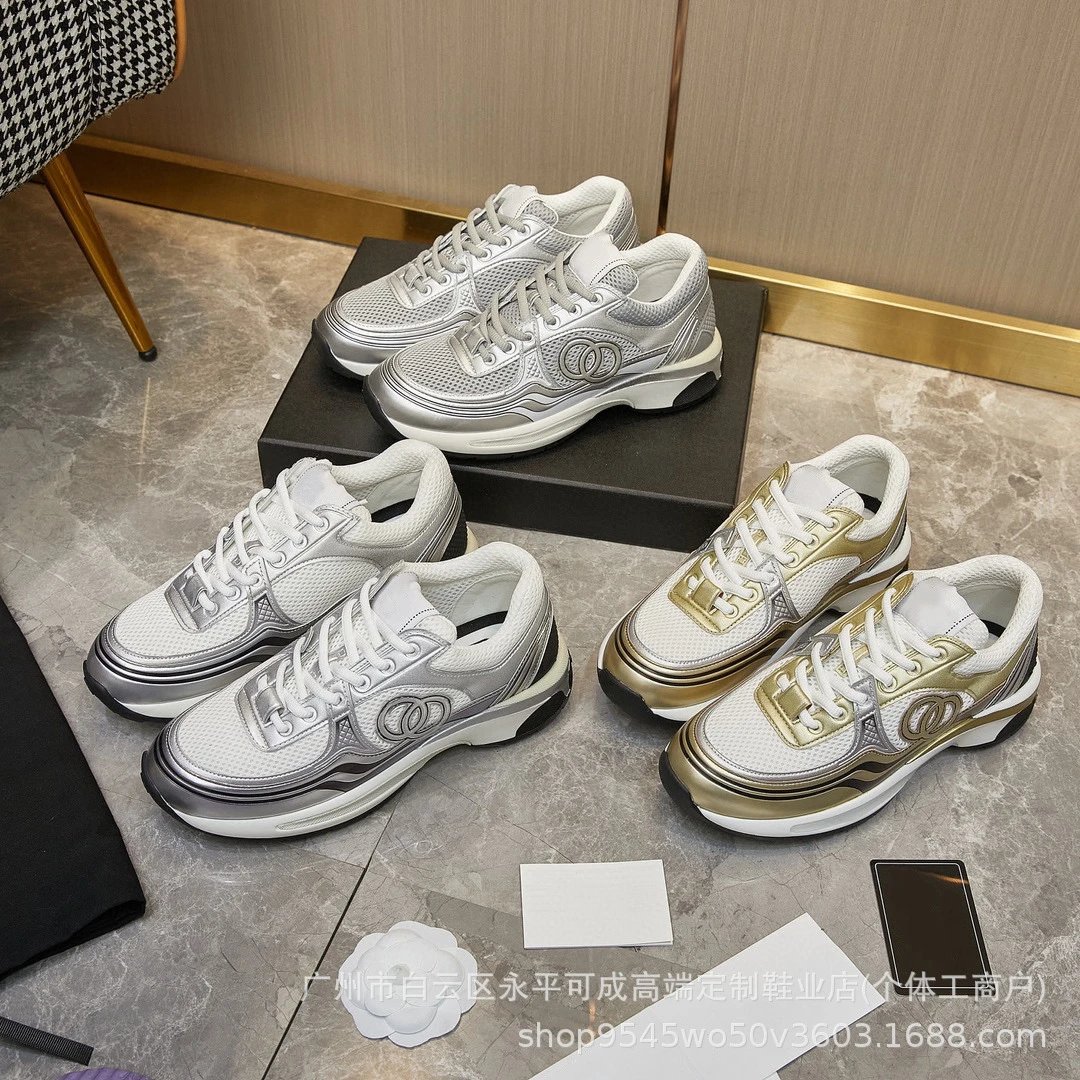 2025小香风金银跑步鞋运动鞋银角大王情侣男女金角增高老爹鞋厚底