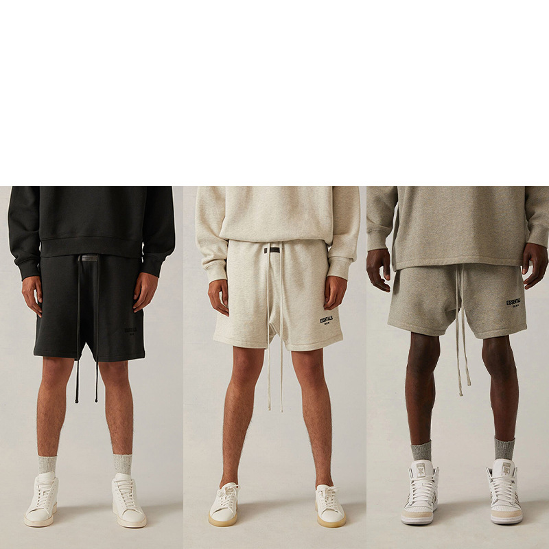 2022Ss Shorts Fleece-Lined Black Flocking Printed Essentials Sweatshirt Trendy Brand Shorts Cross-Border