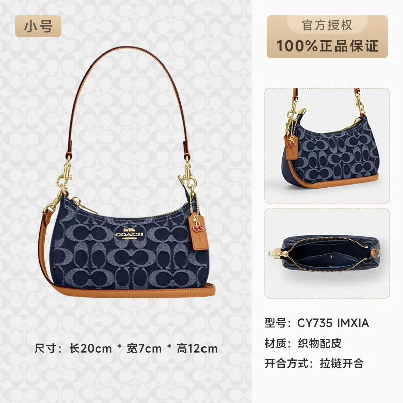 [Officially Authorized] Coach/Teri Crescent Underarm Bag Classic Presbyopic One-Shoulder Crossbody Handbag for Women