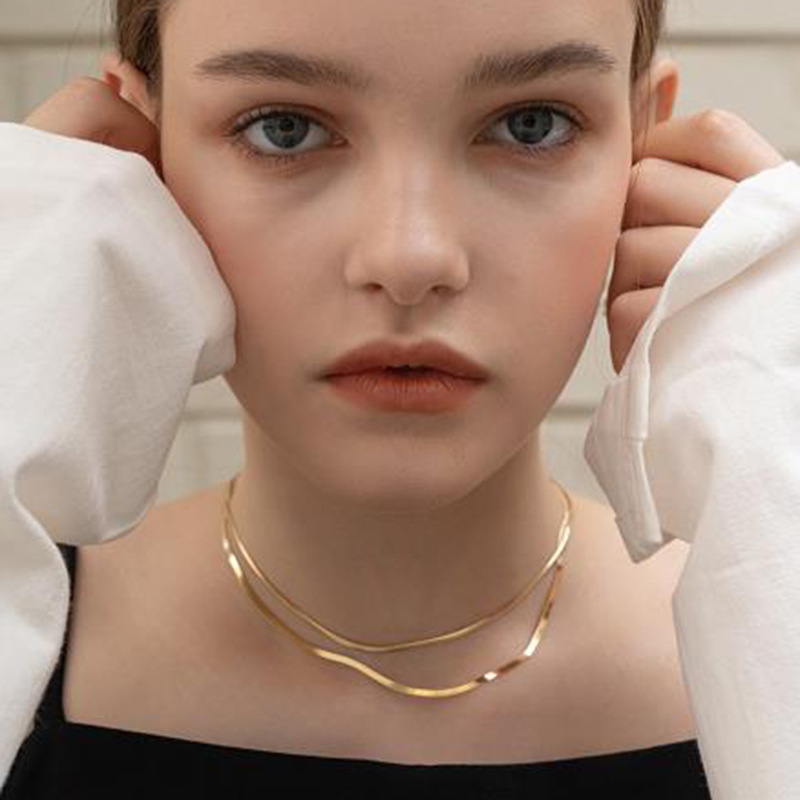 Ken Dou Same Style Snake Bone Chain Necklace Ins Internet Celebrity Blogger Same Style Simple Cold Style Short Blade Chain Clavicle Bone Chain