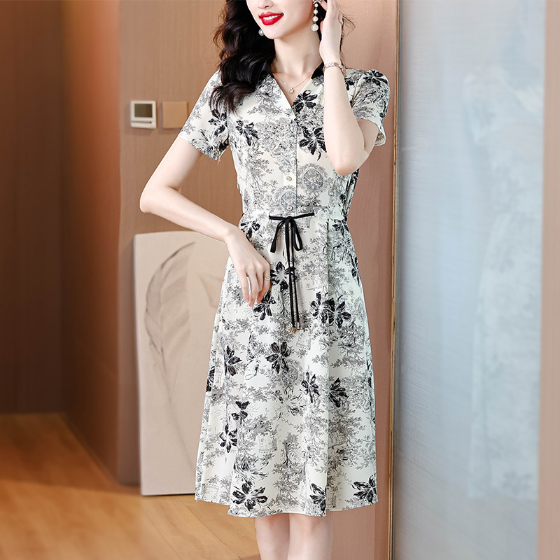 Hangzhou Silk Mulberry Silk Dress for Women 2026 Summer New High-End Elegant Slimming Floral Mid-Length Dress for Moms