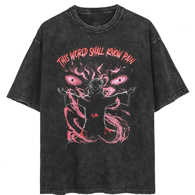 230g Old Dark Anime Printed T-Shirt Street Retro American T-Shirt Street Fashion Cultural Shirt Men's T-Shirt