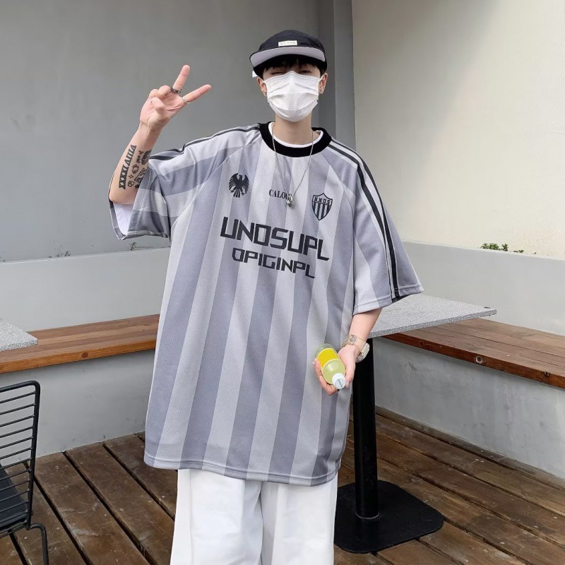 Summer T-shirt fashion fashion brand loose fashion half sleeve fashion urban round neck striped thin men's daily New
