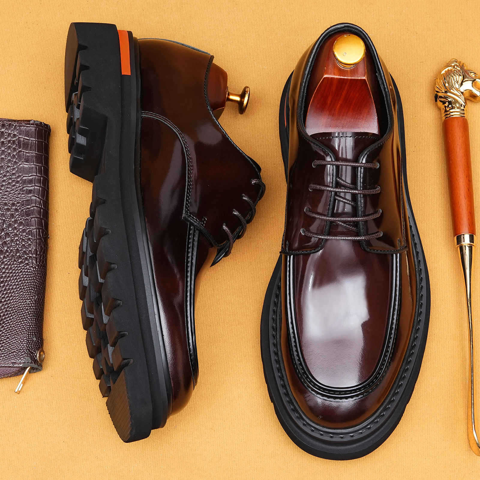 [Exclusively for Vips] Thick-Soled Leather Shoes for Men 2026 New Style Genuine Leather Glossy British Business Casual Height-Increasing Men's Shoes