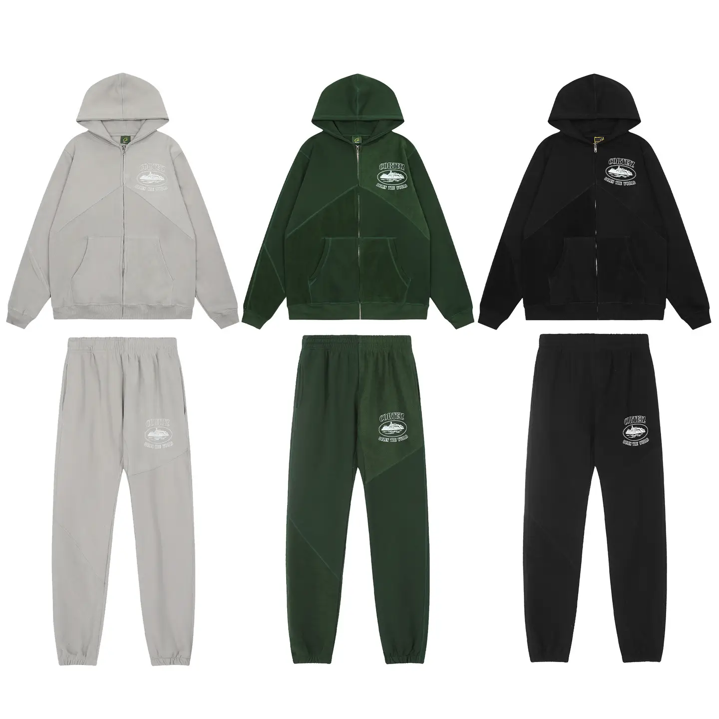 Cross-Border European and American Trendy Brand Letter-Printed Fleece-Lined Cardigan Hoodie Unisex High Street Long Pants Sports Suit
